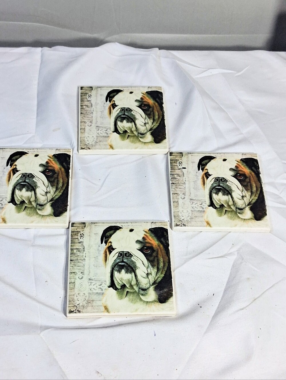 Set Of 4 NWT Robert May Super Absorbent 4 X 4 Bulldog Coasters - Picture 4 of 8